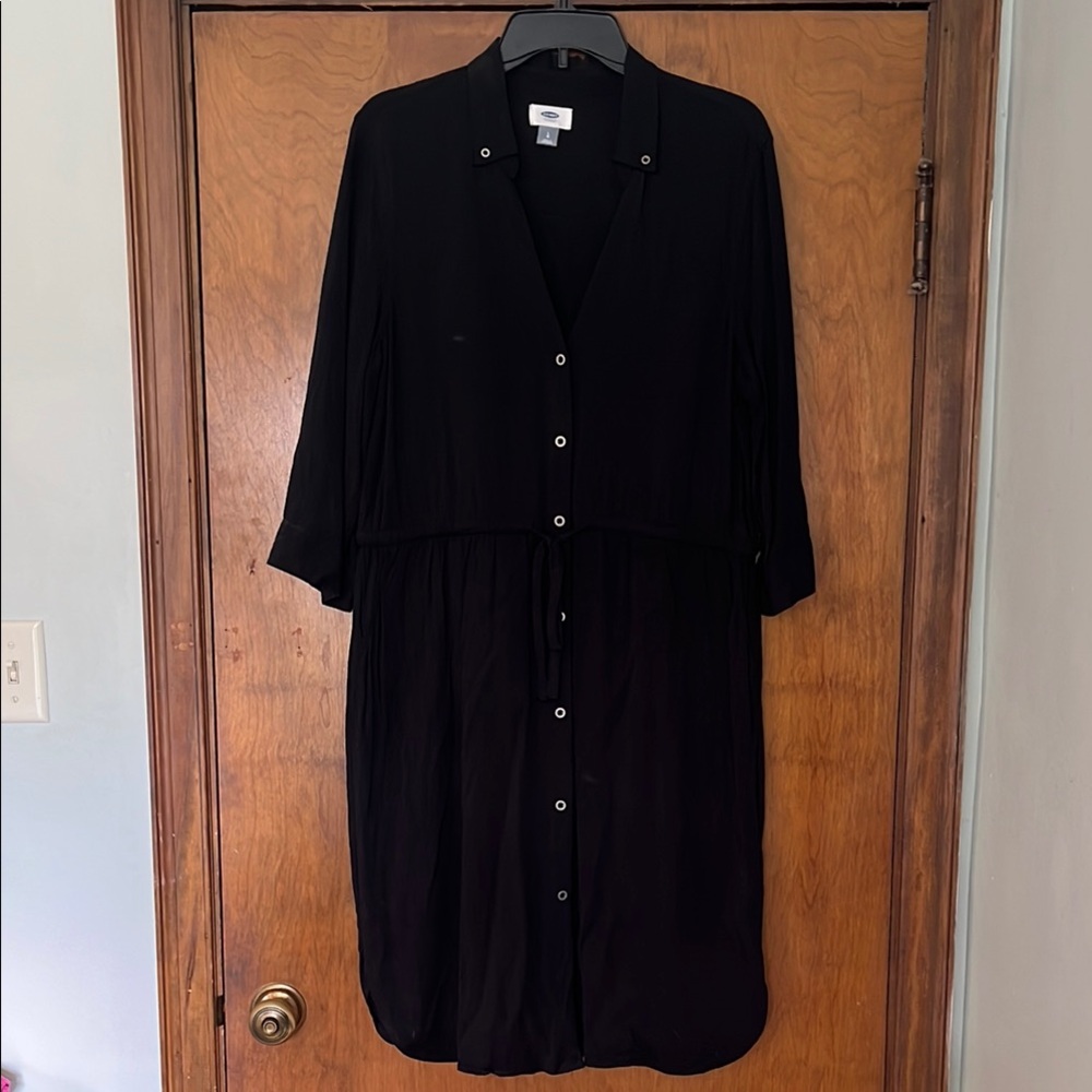 Old Navy Black Buttoned 3/4 Sleeve Dress